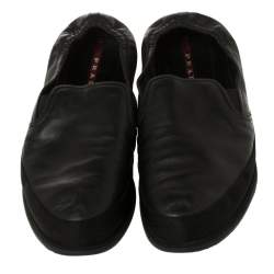 Pre Owned Prada Black Leather San Tropez Slip On Sneakers Size 46