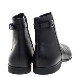 Prada Black Leather Square Toe Boots Size 46