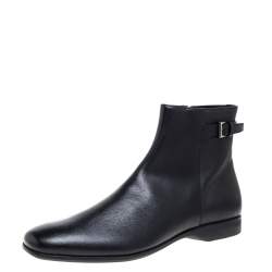 Prada Black Leather Square Toe Boots Size 46