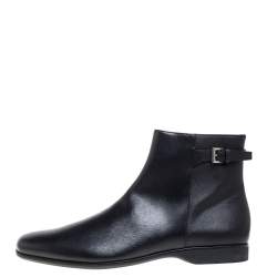 Prada Black Leather Square Toe Boots Size 46