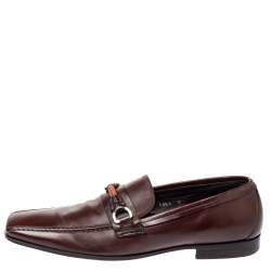 Pre Owned Prada Brown Leather Loafers Size 42