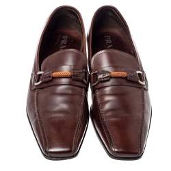 Pre Owned Prada Brown Leather Loafers Size 42