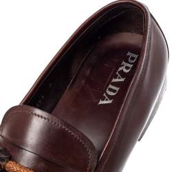 Pre Owned Prada Brown Leather Loafers Size 42