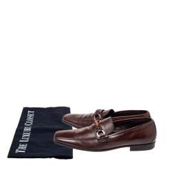 Pre Owned Prada Brown Leather Loafers Size 42