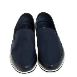 Prada Sports Blue Canvas And Leather Slip On Sneakers Size 42.5
