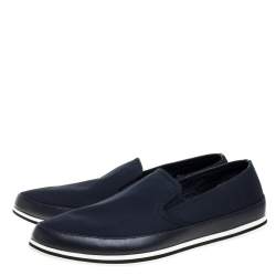 Prada Sports Blue Canvas And Leather Slip On Sneakers Size 42.5