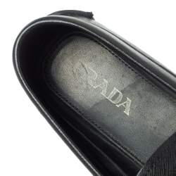 مملوكة مسبقًا  Prada Black Leather Logo Buckle Slip On Loafers Size 43.5 