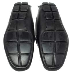 مملوكة مسبقًا  Prada Black Leather Logo Buckle Slip On Loafers Size 43.5 