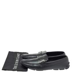 مملوكة مسبقًا  Prada Black Leather Logo Buckle Slip On Loafers Size 43.5 