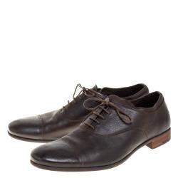 Prada Dark Brown Leather Cap Toe Lace Up Oxford Size 42.5