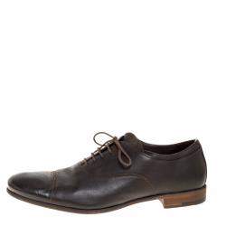 Prada Dark Brown Leather Cap Toe Lace Up Oxford Size 42.5