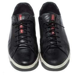 Pre Owned Prada Sports Black Leather Low Top Sneakers Size 43.5