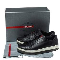 Pre Owned Prada Sports Black Leather Low Top Sneakers Size 43.5