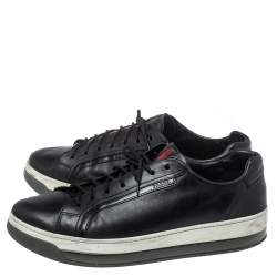 Pre Owned Prada Sports Black Leather Low Top Sneakers Size 43.5
