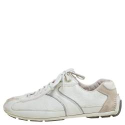 Pre Owned Prada Off White Leather Lace up Sneakers Size 41