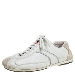 Pre Owned Prada Off White Leather Lace up Sneakers Size 41