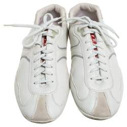 Pre Owned Prada Off White Leather Lace up Sneakers Size 41