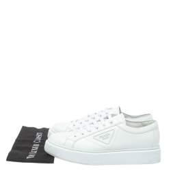 Pre Owned Prada White Leather Soft Calf Sneakers Size 43