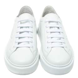 Pre Owned Prada White Leather Soft Calf Sneakers Size 43