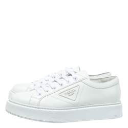 Pre Owned Prada White Leather Soft Calf Sneakers Size 43