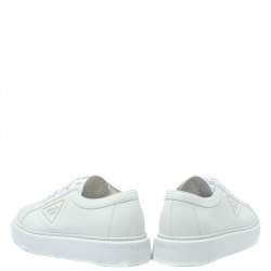 Pre Owned Prada White Leather Soft Calf Sneakers Size 43