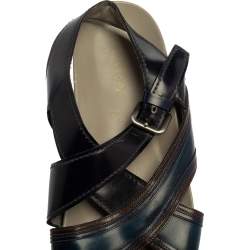 Pre Owned صندل سلايد برادا فتحة كعب جلد أزرق و أسود مقاس 43