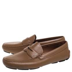 Prada Tan Leather Slip On Loafers Size 42.5