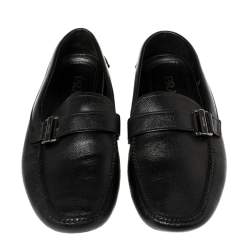 Prada Black Leather Buckle Detail Loafers Size 40