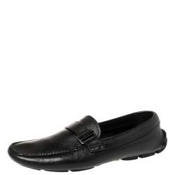 Prada Black Leather Buckle Detail Loafers Size 40
