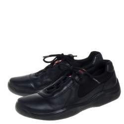 Pre Owned Prada Sport Black Leather And Fabric Low Top Sneakers Size 40