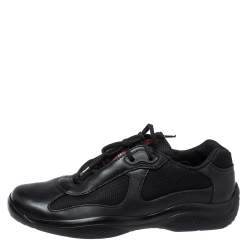 Pre Owned Prada Black Leather And Fabric Low Top Sneakers Size 40.5