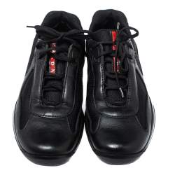 Pre Owned Prada Black Leather And Fabric Low Top Sneakers Size 40.5