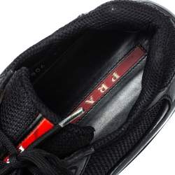 Pre Owned Prada Black Leather And Fabric Low Top Sneakers Size 40.5