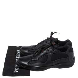 Pre Owned Prada Black Leather And Fabric Low Top Sneakers Size 40.5