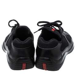Pre Owned Prada Black Leather And Fabric Low Top Sneakers Size 40.5
