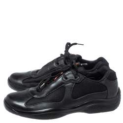 Pre Owned Prada Black Leather And Fabric Low Top Sneakers Size 40.5