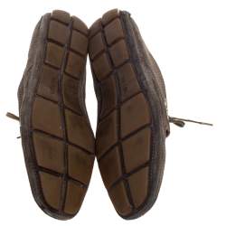 Pre Owned حذاء لوفر رياضى برادا أربطة سويدى مثقب أخضر زيتونى مقاس 43.5