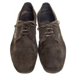 Pre Owned حذاء لوفر رياضى برادا أربطة سويدى مثقب أخضر زيتونى مقاس 43.5