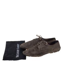 Pre Owned حذاء لوفر رياضى برادا أربطة سويدى مثقب أخضر زيتونى مقاس 43.5