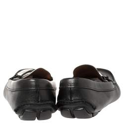 Pre Owned حذاء لوفرز برادا مزخرف شعار جلد أسود مقاس 46