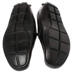 Pre Owned حذاء لوفرز برادا مزخرف شعار جلد أسود مقاس 46