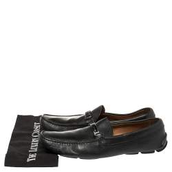 Pre Owned حذاء لوفرز برادا مزخرف شعار جلد أسود مقاس 46