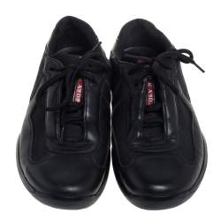 Pre Owned ح ذاء رياضى برادا نيفاد بايك شبك وجلد أسود مقاس 41.5 