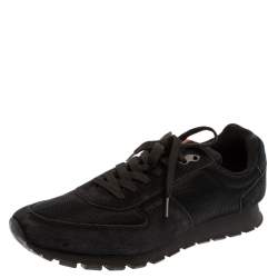 Prada Black Suede/Mesh Low Top Lace Up Sneakers Size 46