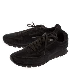 Prada Black Suede/Mesh Low Top Lace Up Sneakers Size 46