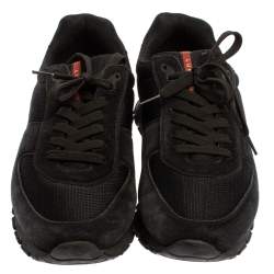 Prada Black Suede/Mesh Low Top Lace Up Sneakers Size 46
