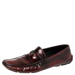Pre Owned Prada Burgundy Leather Slip On Loafers Sze 42