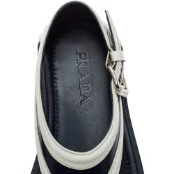 Pre Owned Prada Blue/White Leather Cutout Slide Sandals Size 43