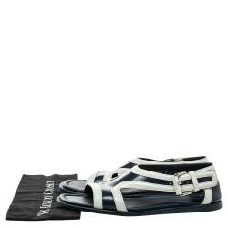Pre Owned Prada Blue/White Leather Cutout Slide Sandals Size 43