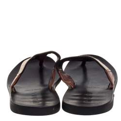 مملوكة مسبقًا Prada Brown Leather And Fabric Thong Sandals Size 43.5